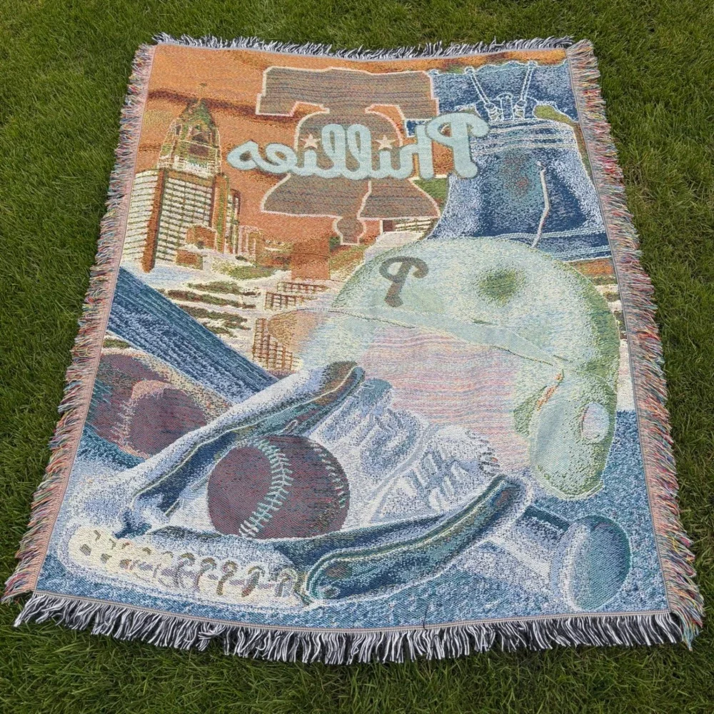 A- Philadelphia Phillies MLB Woven Tapestry Throw Blanket Liberty Bell 48x68